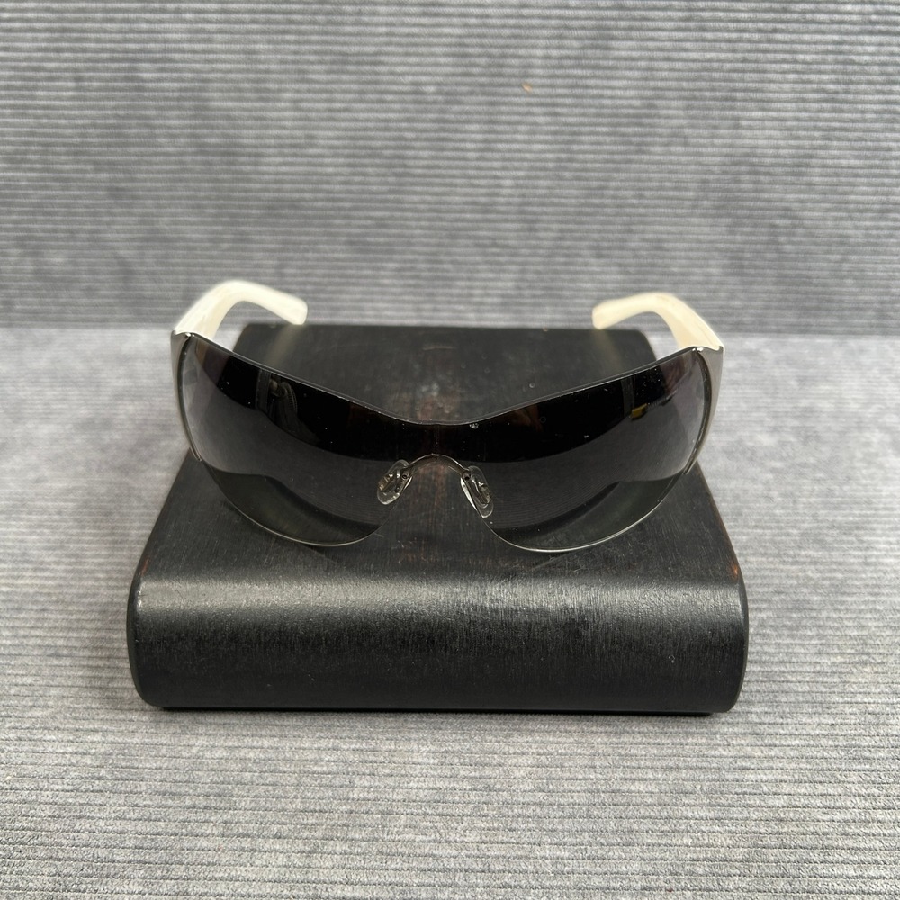 Donna Karan Shield Y2k Sunglasses Grey Gradient Rimless Cream Silver Logo